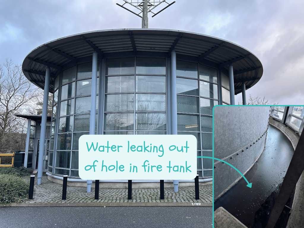 Example of a water fire tank with a large leak